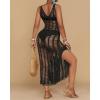 imageBsubseach Beach Cover Up Sexy V Neck Hollow Crochet Cover Up Sleeveless Side Slit Knit Beachwear Swimsuit Cover Up Long DressBlack