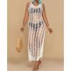 imageBsubseach Beach Cover Up Sexy V Neck Hollow Crochet Cover Up Sleeveless Side Slit Knit Beachwear Swimsuit Cover Up Long DressWhite