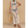 imageBsubseach Beach Cover Up Sexy V Neck Hollow Crochet Cover Up Sleeveless Side Slit Knit Beachwear Swimsuit Cover Up Long DressWhite
