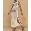 imageBsubseach Beach Cover Up Sexy V Neck Hollow Crochet Cover Up Sleeveless Side Slit Knit Beachwear Swimsuit Cover Up Long DressWhite