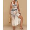 imageBsubseach Beach Cover Up Sexy V Neck Hollow Crochet Cover Up Sleeveless Side Slit Knit Beachwear Swimsuit Cover Up Long DressWhite