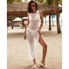 imageBsubseach Crochet Beach Cover Up Dresses for Women Sleeveless Swimsuit Cover Ups Long Knit Bathing Suit Swim DressWhite