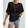 imageBsubseach Crochet Cover Up for Women Hollow Out Swimsuit Cover Ups Short Sleeve Knit Top Summer Beach OutfitsBlack