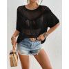 imageBsubseach Crochet Cover Up for Women Hollow Out Swimsuit Cover Ups Short Sleeve Knit Top Summer Beach OutfitsBlack