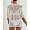 imageBsubseach Crochet Cover Up for Women Hollow Out Swimsuit Cover Ups Short Sleeve Knit Top Summer Beach OutfitsWhite