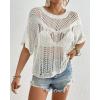 imageBsubseach Crochet Cover Up for Women Hollow Out Swimsuit Cover Ups Short Sleeve Knit Top Summer Beach OutfitsWhite