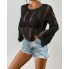 imageBsubseach Fall Sweaters for Women 2024 Hollow Out Long Bell Sleeve Casual Crochet Pullover Knit Crop Tops Vacation OutfitsBlack