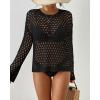 imageBsubseach Fall Sweaters for Women 2024 Hollow Out Long Bell Sleeve Casual Crochet Pullover Knit Crop Tops Vacation OutfitsBlack02