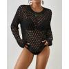 imageBsubseach Fall Sweaters for Women 2024 Hollow Out Long Bell Sleeve Casual Crochet Pullover Knit Crop Tops Vacation OutfitsBlack02