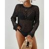 imageBsubseach Fall Sweaters for Women 2024 Hollow Out Long Bell Sleeve Casual Crochet Pullover Knit Crop Tops Vacation OutfitsBlack02