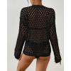 imageBsubseach Fall Sweaters for Women 2024 Hollow Out Long Bell Sleeve Casual Crochet Pullover Knit Crop Tops Vacation OutfitsBlack02