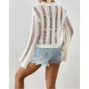 imageBsubseach Fall Sweaters for Women 2024 Hollow Out Long Bell Sleeve Casual Crochet Pullover Knit Crop Tops Vacation OutfitsWhite