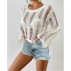 imageBsubseach Fall Sweaters for Women 2024 Hollow Out Long Bell Sleeve Casual Crochet Pullover Knit Crop Tops Vacation OutfitsWhite