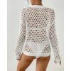 imageBsubseach Fall Sweaters for Women 2024 Hollow Out Long Bell Sleeve Casual Crochet Pullover Knit Crop Tops Vacation OutfitsWhite01