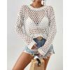 imageBsubseach Fall Sweaters for Women 2024 Hollow Out Long Bell Sleeve Casual Crochet Pullover Knit Crop Tops Vacation OutfitsWhite01
