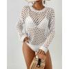 imageBsubseach Fall Sweaters for Women 2024 Hollow Out Long Bell Sleeve Casual Crochet Pullover Knit Crop Tops Vacation OutfitsWhite01
