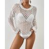 imageBsubseach Fall Sweaters for Women 2024 Hollow Out Long Bell Sleeve Casual Crochet Pullover Knit Crop Tops Vacation OutfitsWhite01