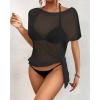 imageBsubseach Mesh Swimsuit Cover Up Sheer Tops For Women Crochet Cover Up Short Sleeve Beach Vacation OutfitsBlack