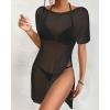 imageBsubseach Mesh Swimsuit Cover Up Sheer Tops For Women Crochet Cover Up Short Sleeve Beach Vacation OutfitsBlack