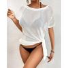 imageBsubseach Mesh Swimsuit Cover Up Sheer Tops For Women Crochet Cover Up Short Sleeve Beach Vacation OutfitsWhite