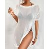imageBsubseach Mesh Swimsuit Cover Up Sheer Tops For Women Crochet Cover Up Short Sleeve Beach Vacation OutfitsWhite