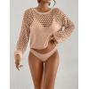 imageBsubseach Swimsuit Coverup for Women Knitted Beach Cover Up Long Sleeve Crochet TopsApricot