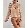 imageBsubseach Swimsuit Coverup for Women Knitted Beach Cover Up Long Sleeve Crochet TopsApricot