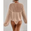 imageBsubseach Swimsuit Coverup for Women Knitted Beach Cover Up Long Sleeve Crochet TopsApricot