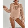 imageBsubseach Swimsuit Coverup for Women Knitted Beach Cover Up Long Sleeve Crochet TopsApricot