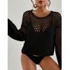 imageBsubseach Swimsuit Coverup for Women Knitted Beach Cover Up Long Sleeve Crochet TopsBlack