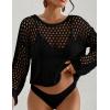 imageBsubseach Swimsuit Coverup for Women Knitted Beach Cover Up Long Sleeve Crochet TopsBlack