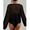 imageBsubseach Swimsuit Coverup for Women Knitted Beach Cover Up Long Sleeve Crochet TopsBlack