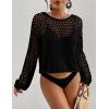 imageBsubseach Swimsuit Coverup for Women Knitted Beach Cover Up Long Sleeve Crochet TopsBlack