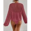 imageBsubseach Swimsuit Coverup for Women Knitted Beach Cover Up Long Sleeve Crochet TopsHot Pink
