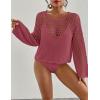 imageBsubseach Swimsuit Coverup for Women Knitted Beach Cover Up Long Sleeve Crochet TopsHot Pink