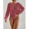 imageBsubseach Swimsuit Coverup for Women Knitted Beach Cover Up Long Sleeve Crochet TopsHot Pink