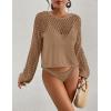 imageBsubseach Swimsuit Coverup for Women Knitted Beach Cover Up Long Sleeve Crochet TopsKhaki
