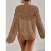imageBsubseach Swimsuit Coverup for Women Knitted Beach Cover Up Long Sleeve Crochet TopsKhaki