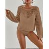 imageBsubseach Swimsuit Coverup for Women Knitted Beach Cover Up Long Sleeve Crochet TopsKhaki