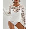imageBsubseach Swimsuit Coverup for Women Knitted Beach Cover Up Long Sleeve Crochet TopsWhite