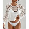 imageBsubseach Swimsuit Coverup for Women Knitted Beach Cover Up Long Sleeve Crochet TopsWhite