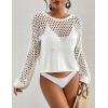 imageBsubseach Swimsuit Coverup for Women Knitted Beach Cover Up Long Sleeve Crochet TopsWhite