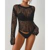 imageBsubseach Women Bikini Cover Up See Through Crochet Top Hollow Out Bathing Suit CoverupsBlack