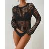 imageBsubseach Women Bikini Cover Up See Through Crochet Top Hollow Out Bathing Suit CoverupsBlack
