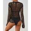 imageBsubseach Women Bikini Cover Up See Through Crochet Top Hollow Out Bathing Suit CoverupsBlack