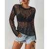 imageBsubseach Women Bikini Cover Up See Through Crochet Top Hollow Out Bathing Suit CoverupsBlack