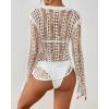 imageBsubseach Women Bikini Cover Up See Through Crochet Top Hollow Out Bathing Suit CoverupsWhite