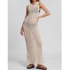 imageBsubseach Women Crochet Swimsuit Cover Up Sleeveless Hollow Out Long Swim Coverup Beach DressApricot