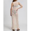 imageBsubseach Women Crochet Swimsuit Cover Up Sleeveless Hollow Out Long Swim Coverup Beach DressApricot