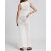 imageBsubseach Women Crochet Swimsuit Cover Up Sleeveless Hollow Out Long Swim Coverup Beach DressWhite